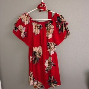 Red Flower Off The Shoulder Dress